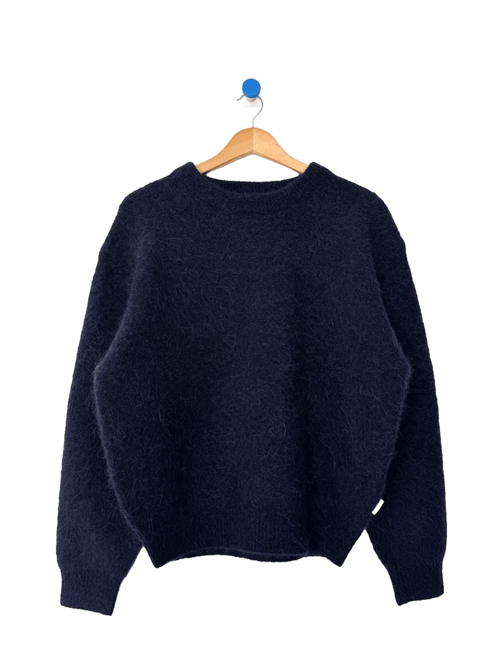 Le Bon Shoppe Elio Crew Neck Alpaca Sweater in Navy, featuring a soft textured knit and relaxed boxy silhouette | Twentyseven Toronto