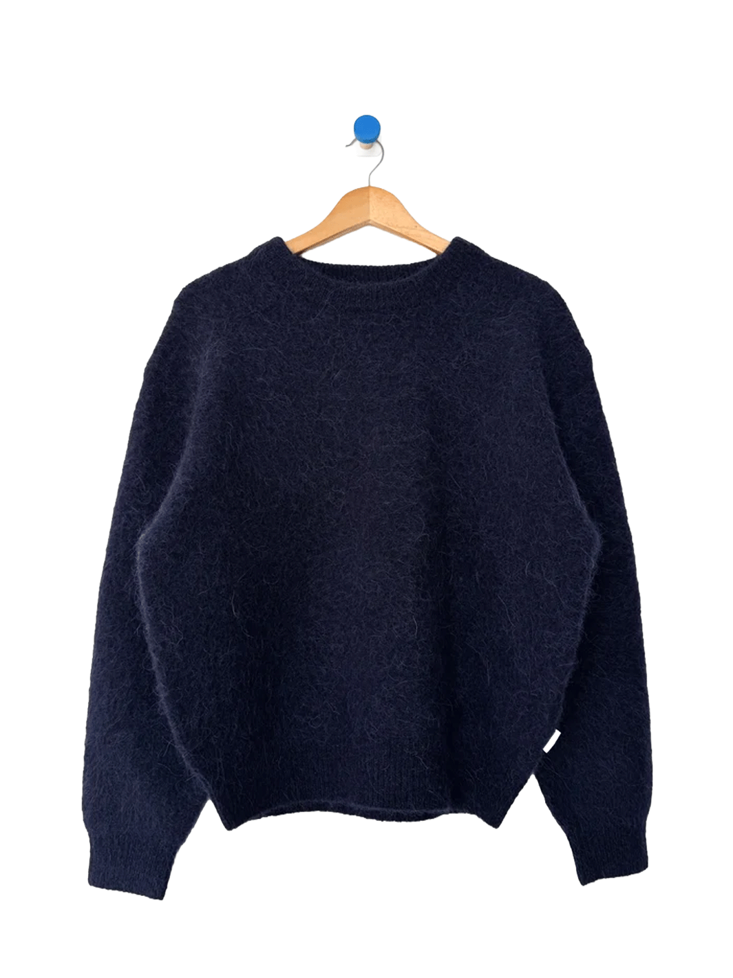 Le Bon Shoppe Elio Crew Neck Alpaca Sweater in Navy, featuring a soft textured knit and relaxed boxy silhouette | Twentyseven Toronto