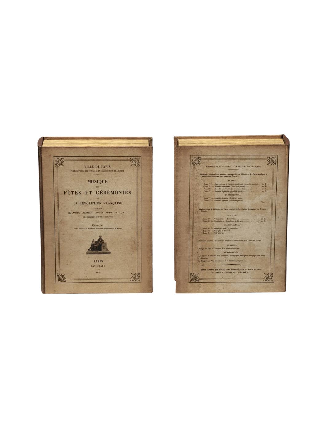 Front and back covers of a French-text antique book replica box, designed as a unique Decoration Tray / Oval from Puebco | Twentyseven Toronto