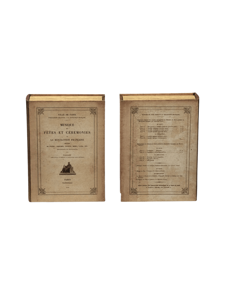 Front and back covers of a French-text antique book replica box, designed as a unique Decoration Tray / Oval from Puebco | Twentyseven Toronto