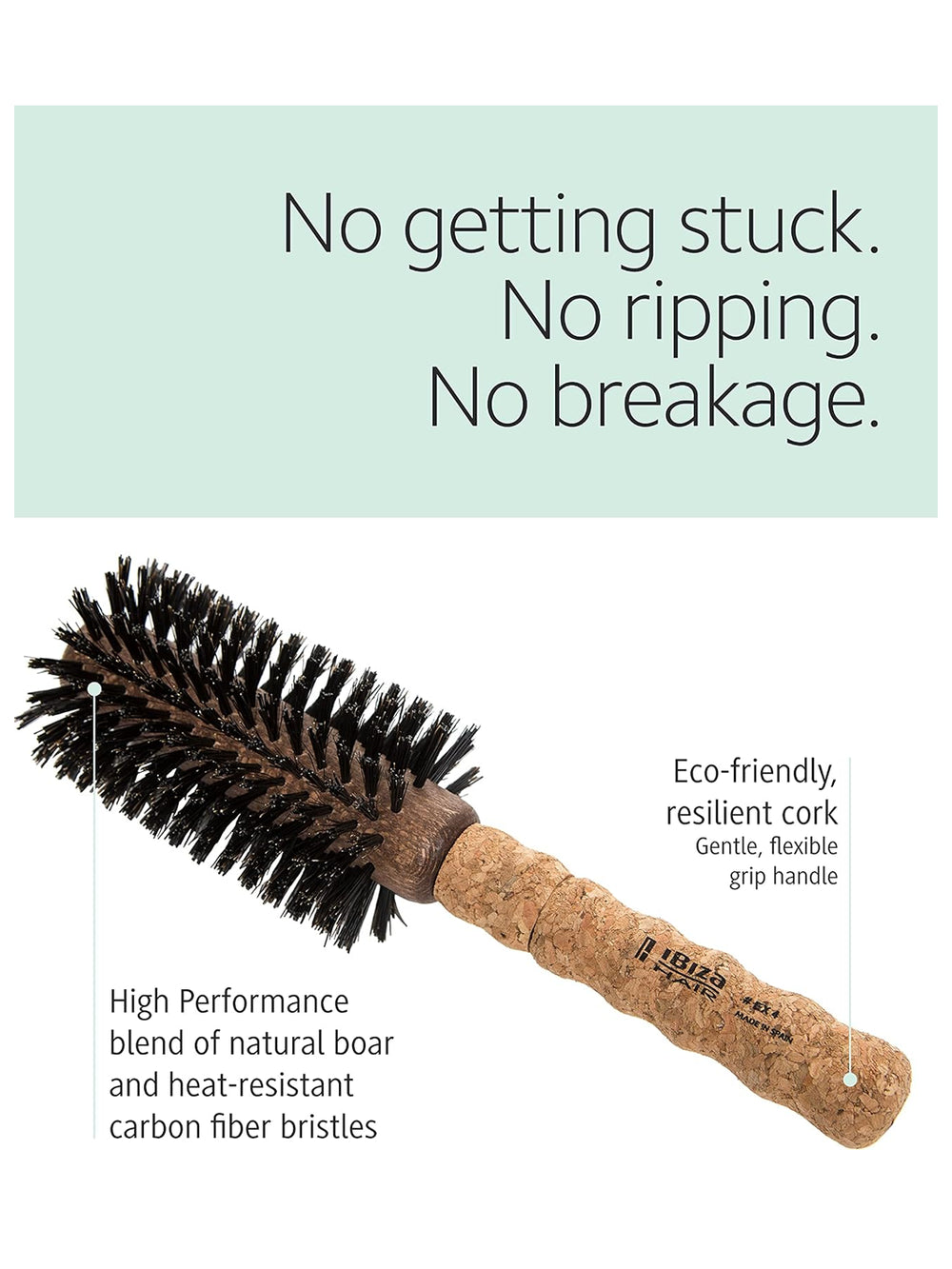 Ibiza Hair EX4 Round Brush featuring natural boar and heat-resistant carbon fibre bristles with a lightweight, resilient cork handle | Twentyseven Toronto