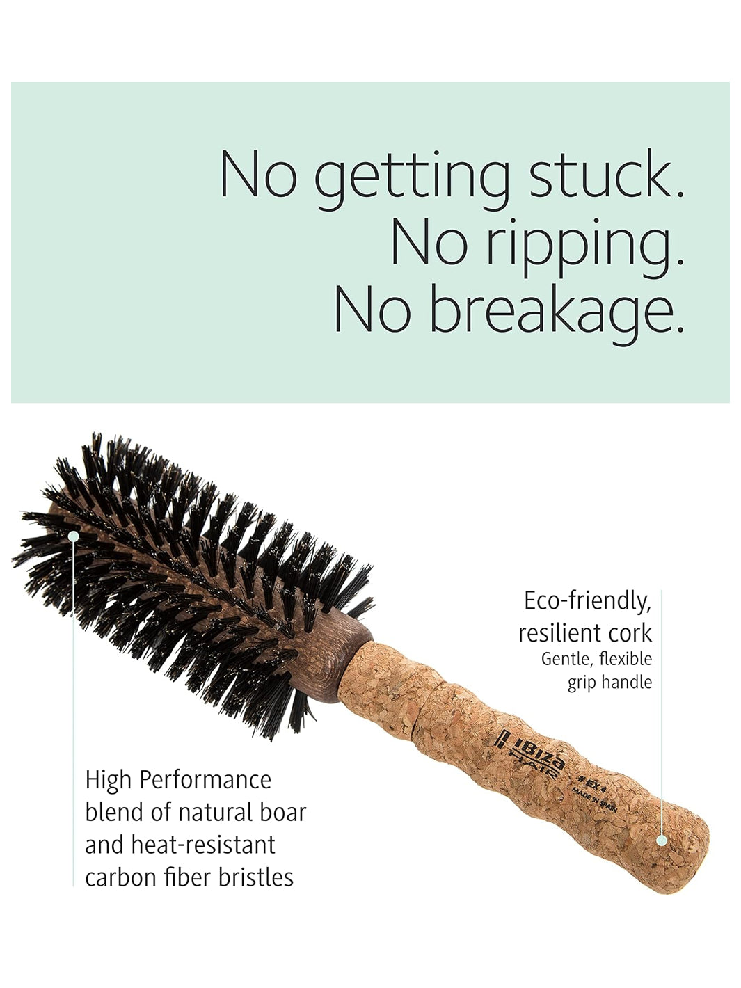 Ibiza Hair EX4 Round Brush featuring natural boar and heat-resistant carbon fibre bristles with a lightweight, resilient cork handle | Twentyseven Toronto