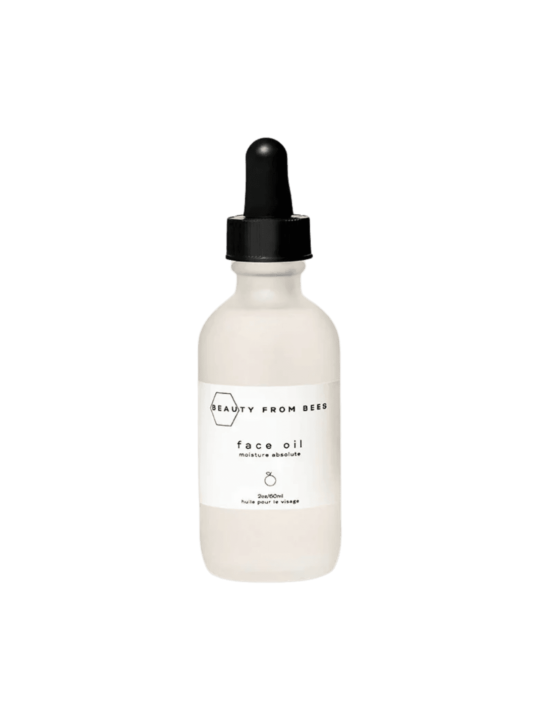 White face oil bottle from Beauty from Bees with black dropper on a transparent background | Twentyseven Toronto