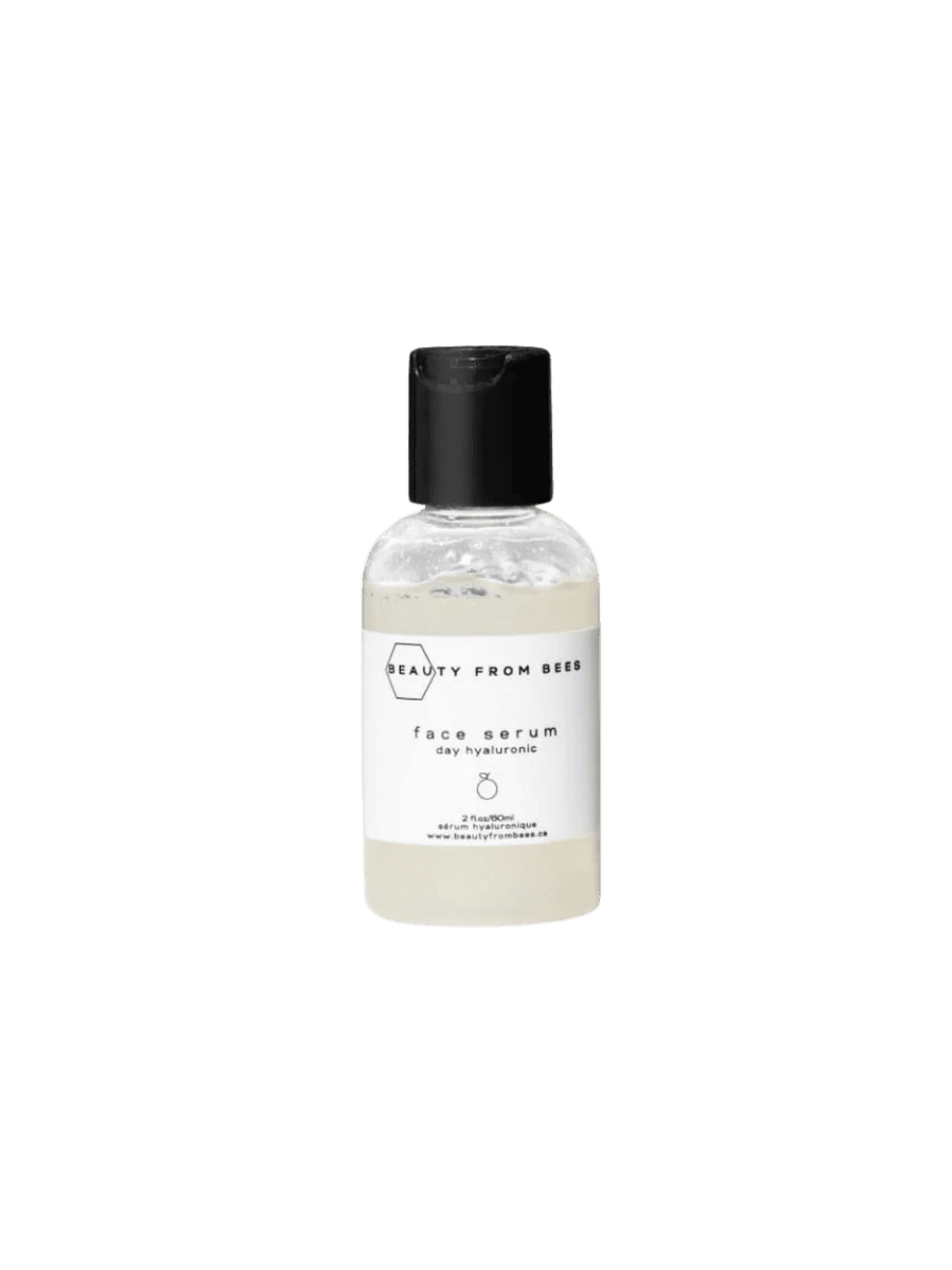 Bottle of Hyaluronic face serum from Beauty from Bees with a black cap on a transparent background | Twentyseven Toronto