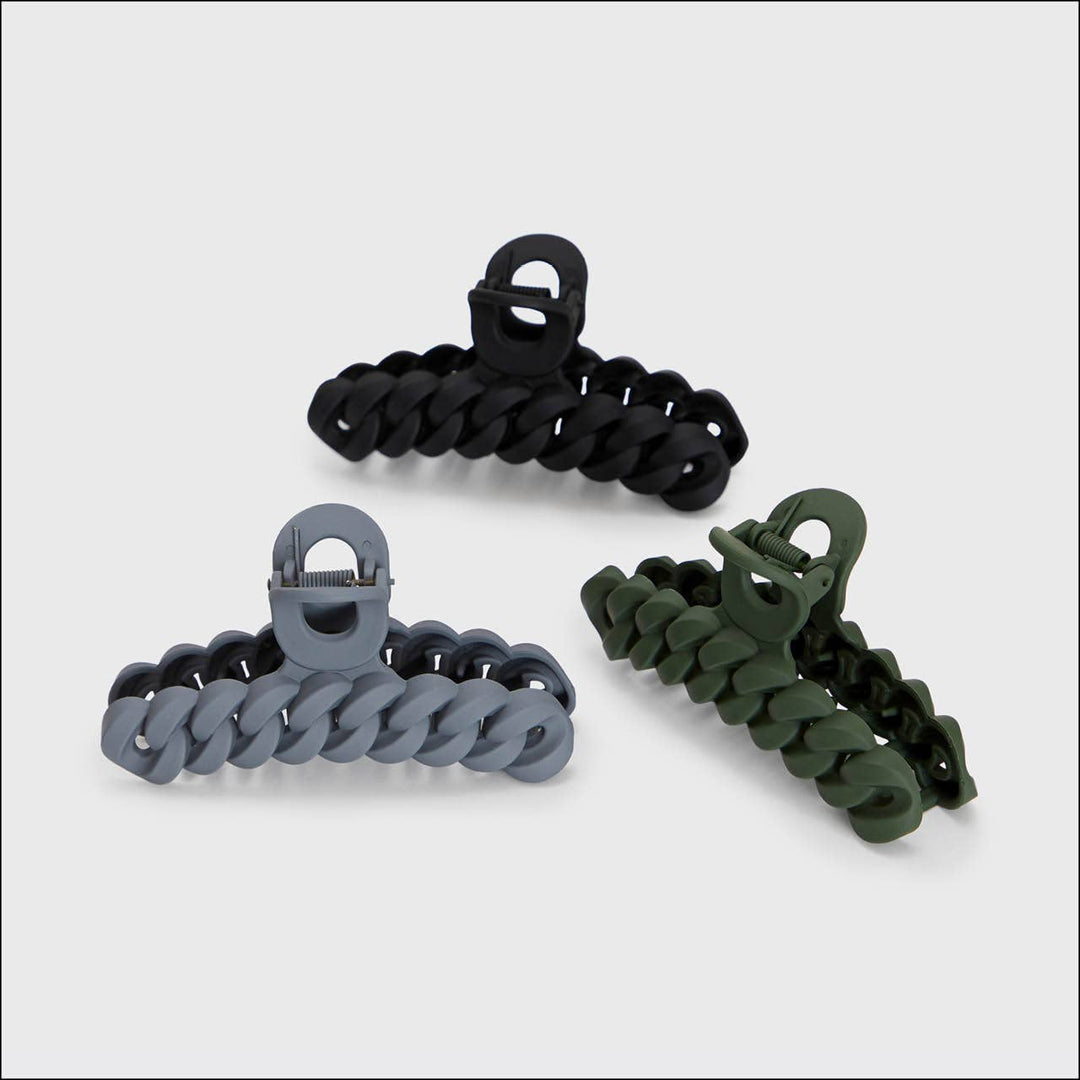 Twentyseven Toronto - KITSCH Eco-friendly Chain Claw Clip 3pc Set - Black/Moss