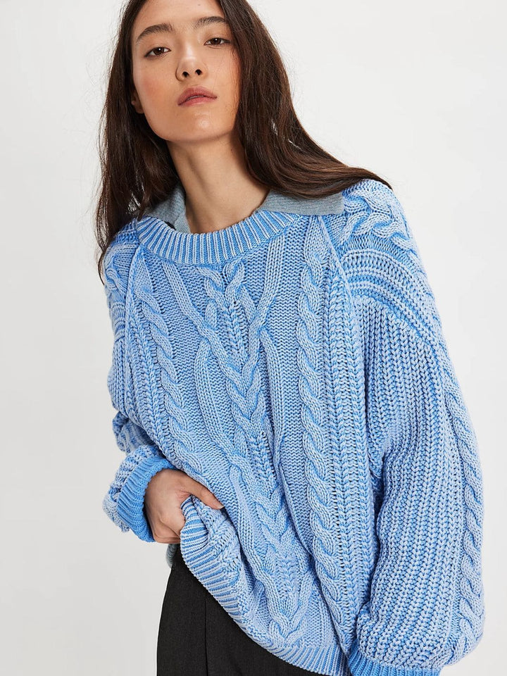 Free People Frankie Cable Sweater in Della Robbia Blue | Twentyseven Toronto