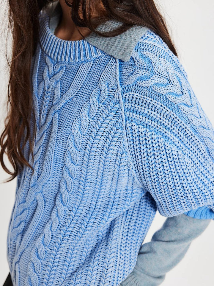 Free People Frankie Cable Sweater in Della Robbia Blue | Twentyseven Toronto