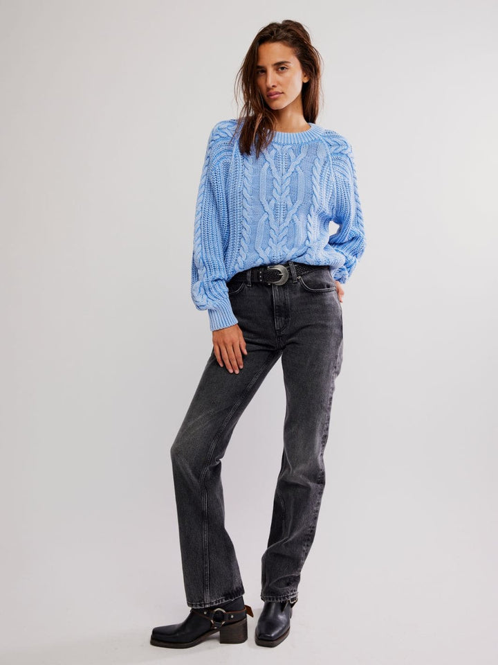 Free People Frankie Cable Sweater in Della Robbia Blue | Twentyseven Toronto