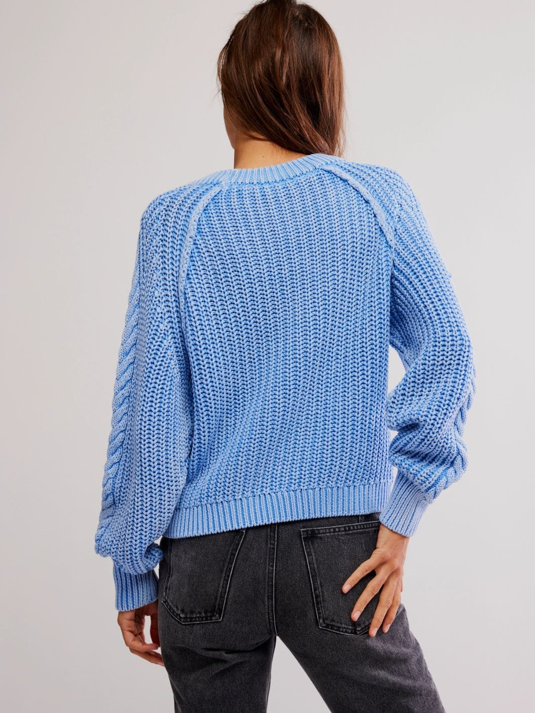 Free People Frankie Cable Sweater in Della Robbia Blue | Twentyseven Toronto