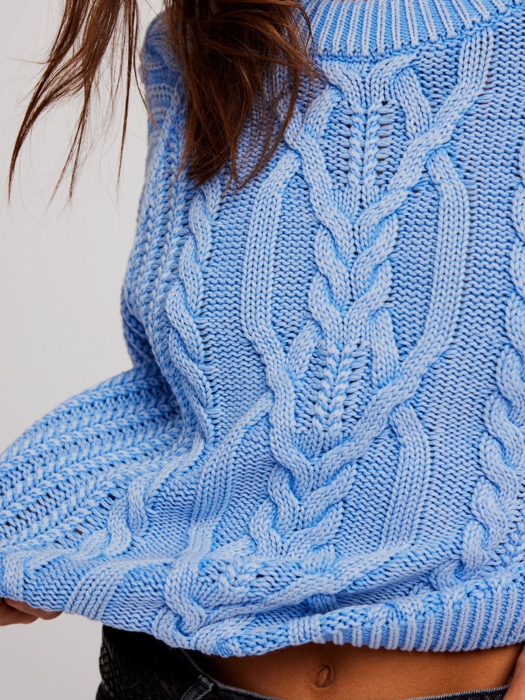 Free People Frankie Cable Sweater in Della Robbia Blue