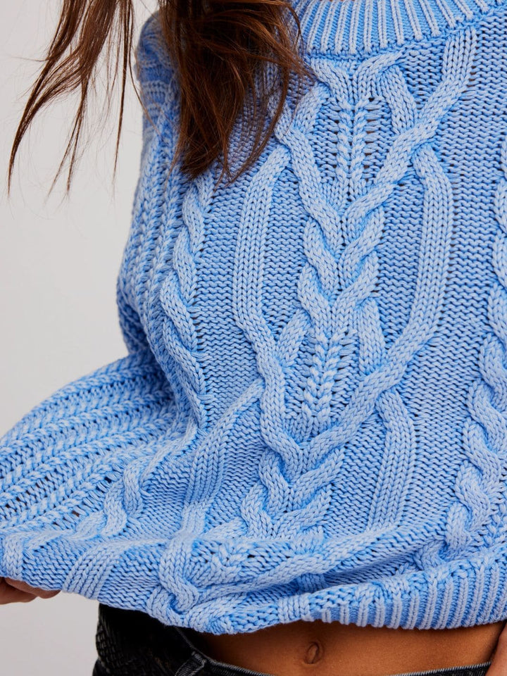 Free People Frankie Cable Sweater in Della Robbia Blue | Twentyseven Toronto