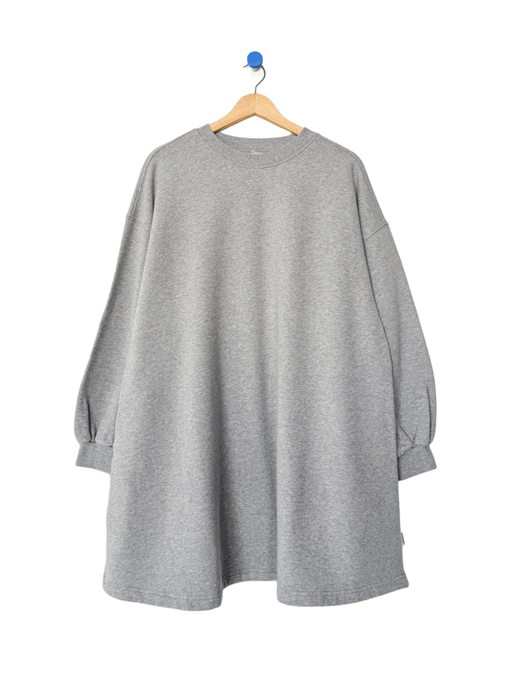 Le Bon Shoppe French Terry Swing Dress in Grey Melange on wooden hanger, front view | Twentyseven Toronto