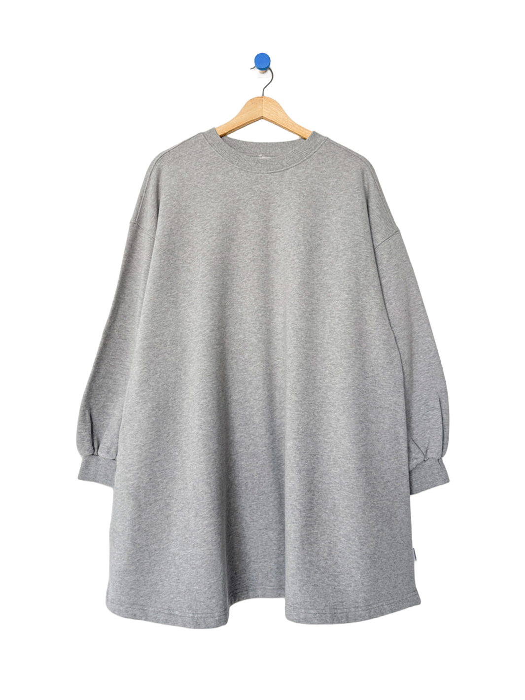 Le Bon Shoppe French Terry Swing Dress in Grey Melange on wooden hanger, front view | Twentyseven Toronto