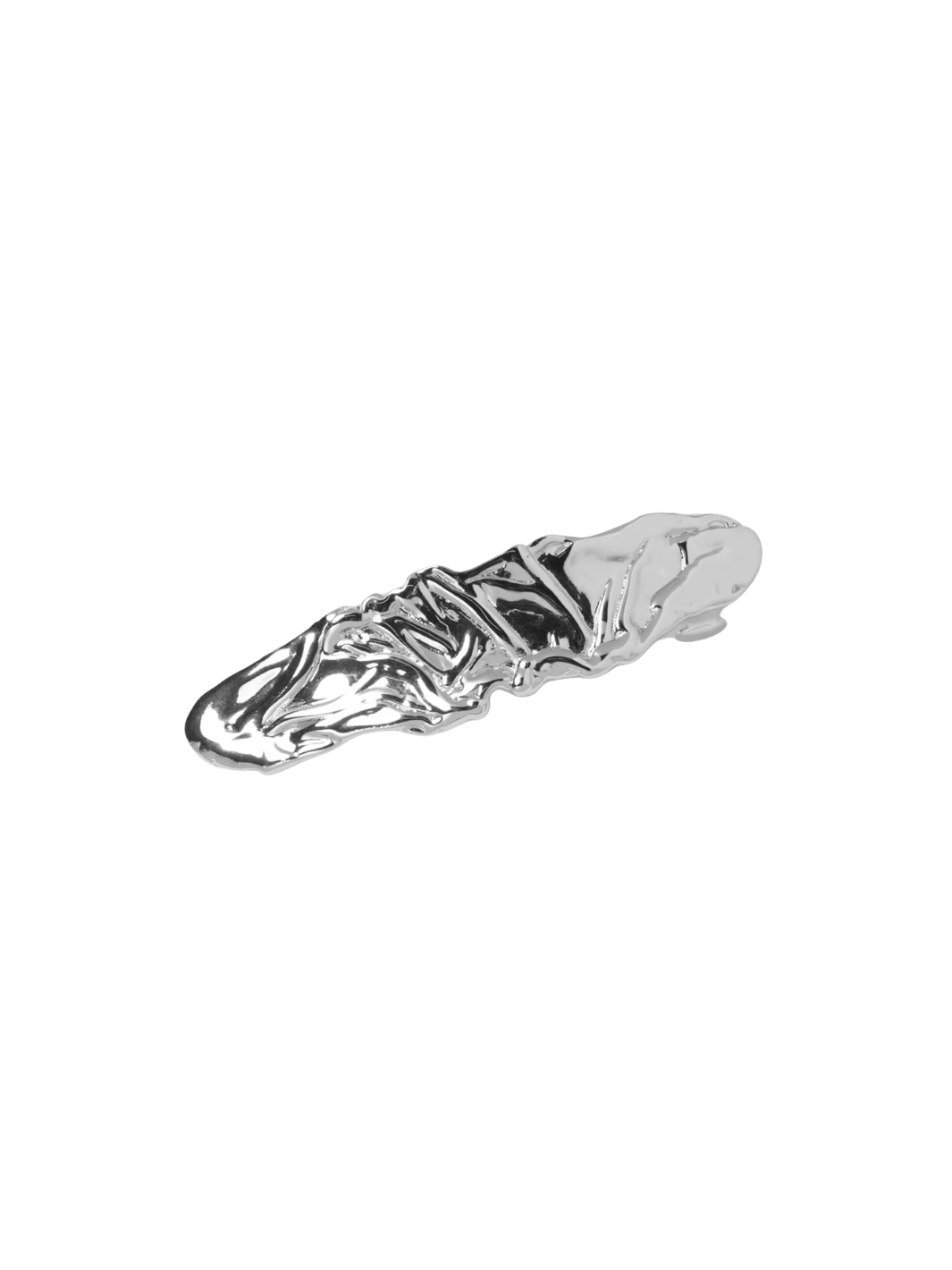 The Frida Barrette in Silver from Wolf Circus highlighting its elongated silhouette and molten, high-shine silver texture | Twentyseven Toronto