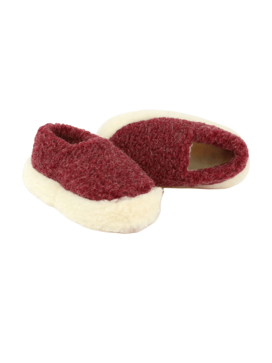Yoko Wool Full Slippers in dark red with a plush wool finish and full-coverage design | Twentyseven Toronto