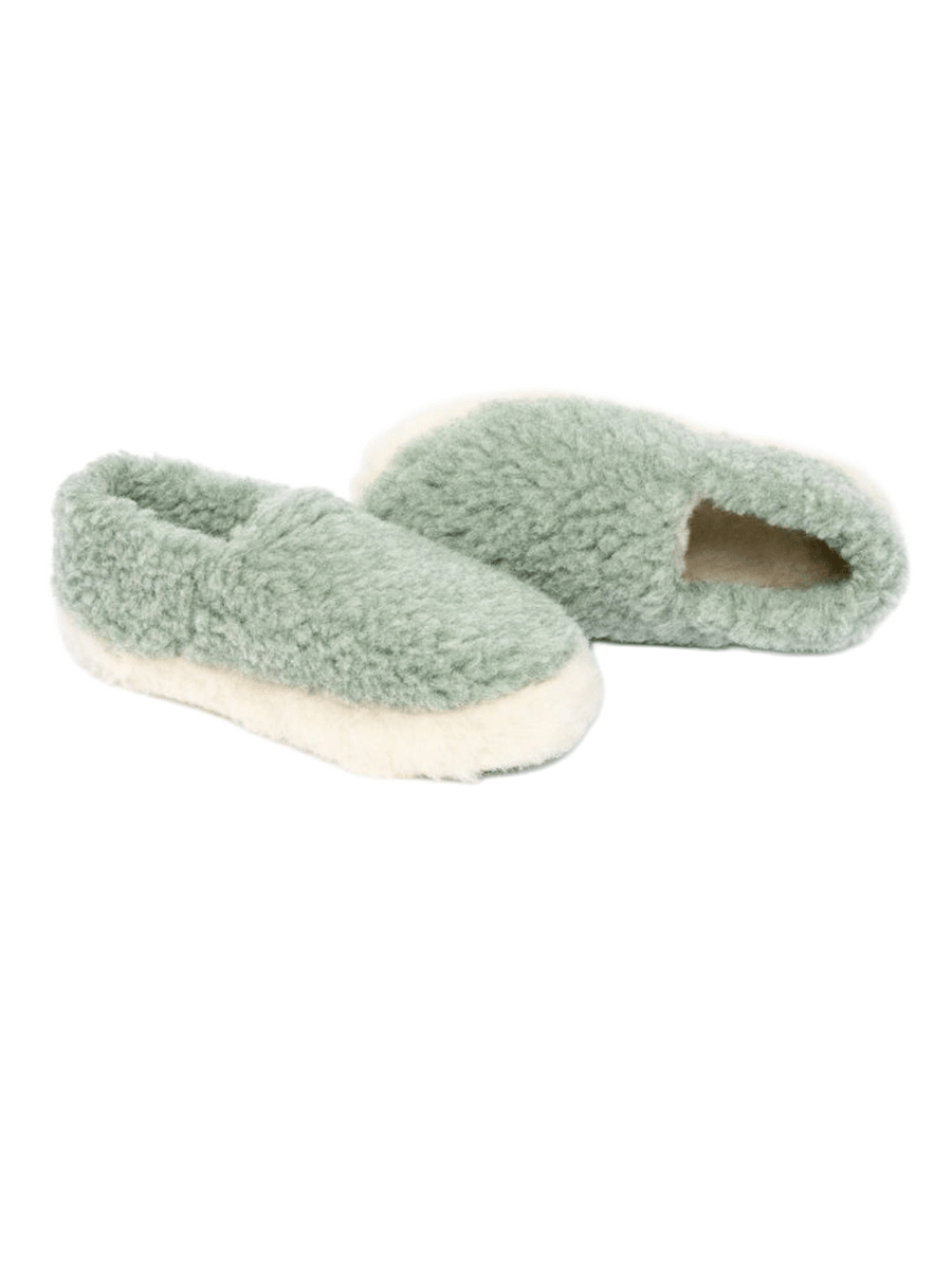 Yoko Wool Full Slippers in green with a plush wool finish and full-coverage design | Twentyseven Toronto