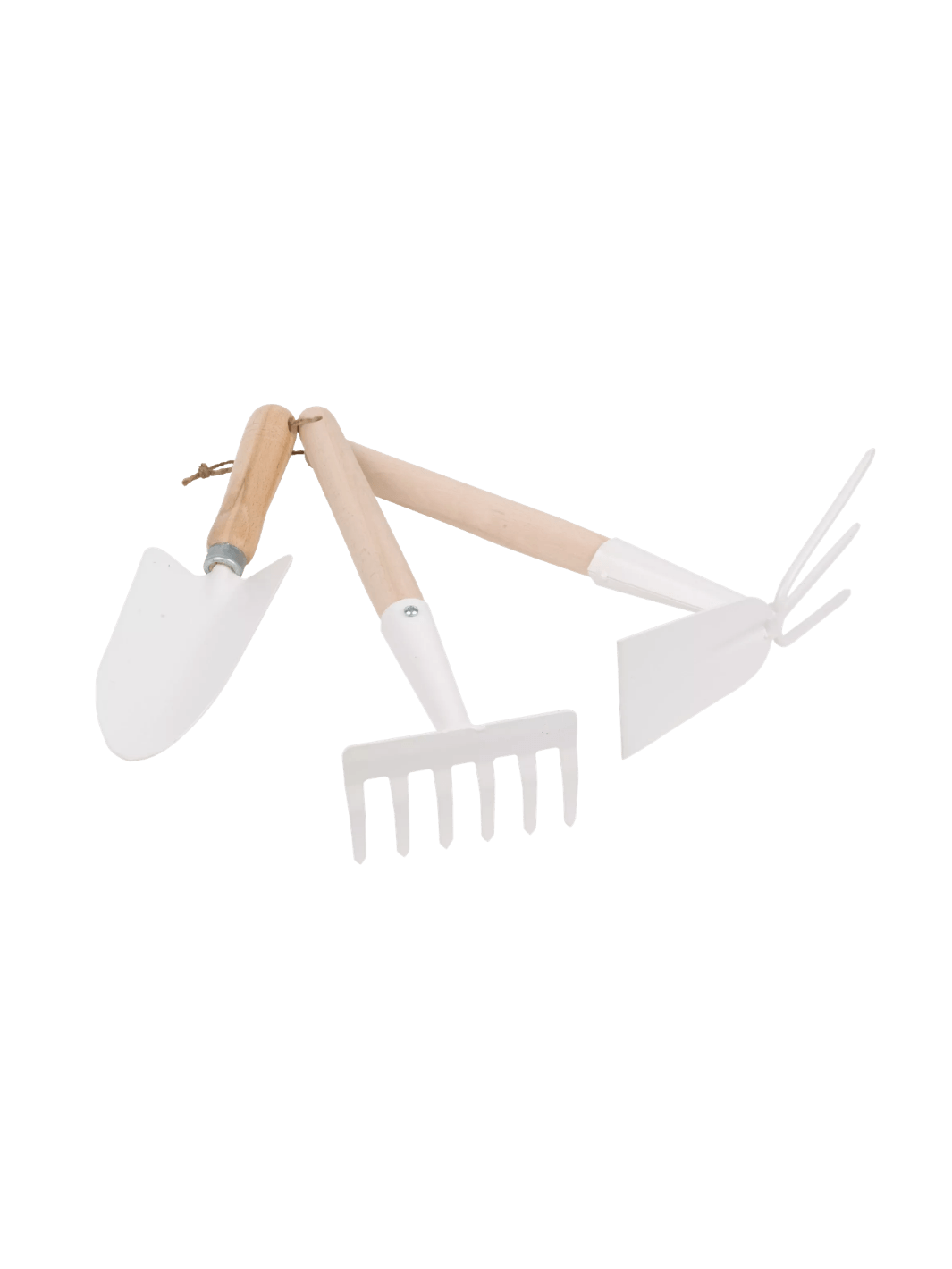 Set of three gardening tools including a trowel, fork, and hoe from Burstenhaus Redecker on a transparent background | Twentyseven Toronto