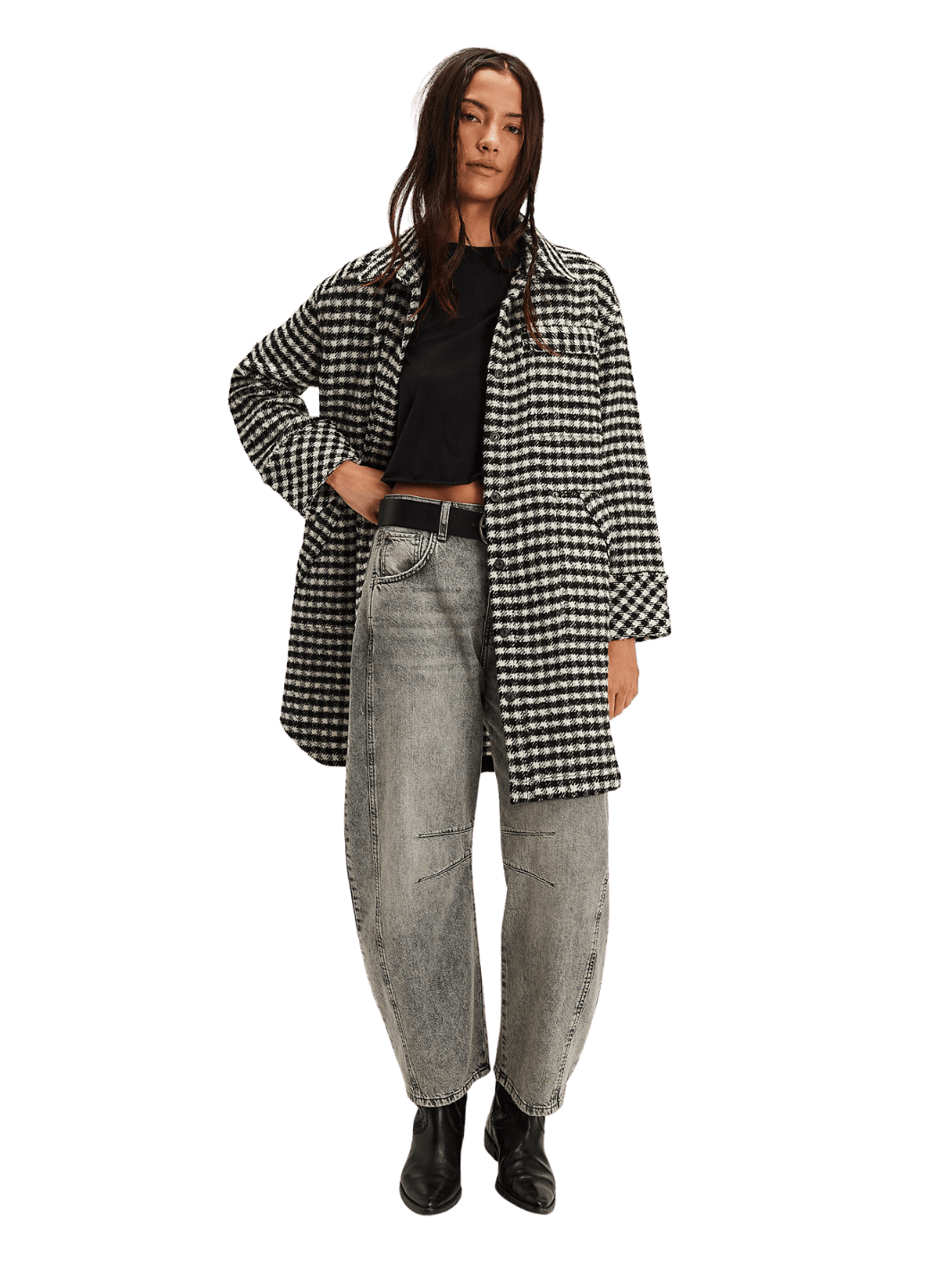 Free People We the Free Get Around Houndstooth Shirt in Black + White | Twentyseven Toronto