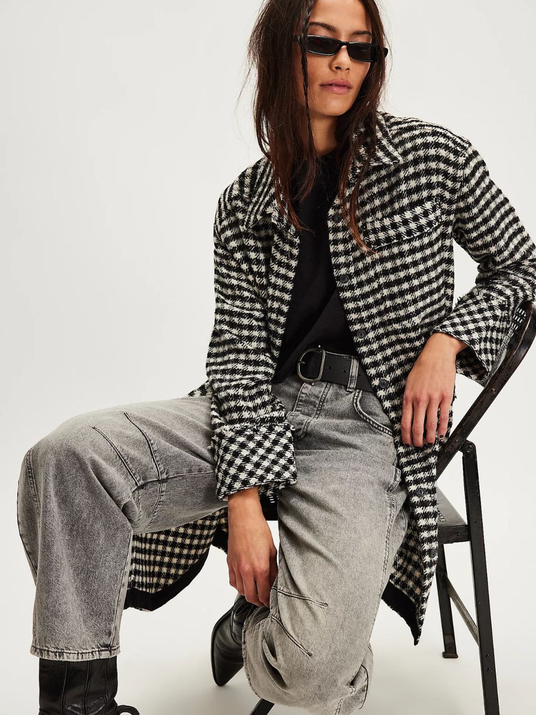 Free People We the Free Get Around Houndstooth Shirt in Black + White | Twentyseven Toronto