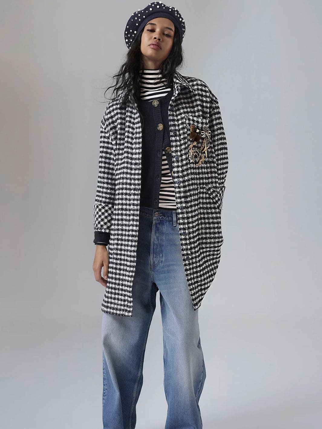 Free People We the Free Get Around Houndstooth Shirt in Black + White | Twentyseven Toronto