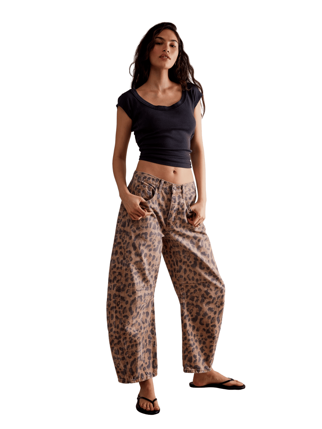 Free People We The Free Good Luck Printed Barrel Jeans - Brown Sugar Combo / Leopard | Twentyseven Toronto