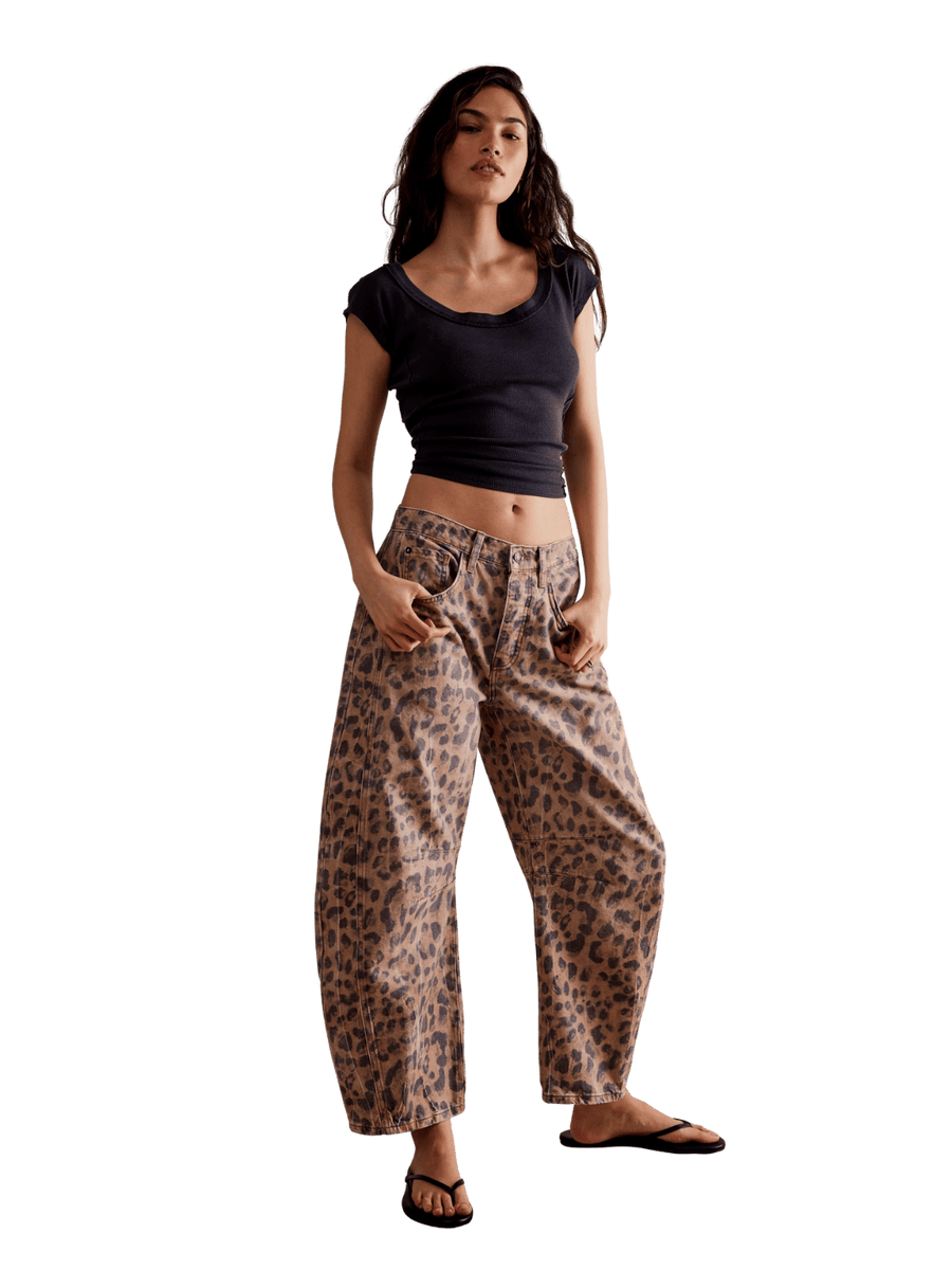 Free People We The Free Good Luck Printed Barrel Jeans - Brown Sugar Combo / Leopard | Twentyseven Toronto