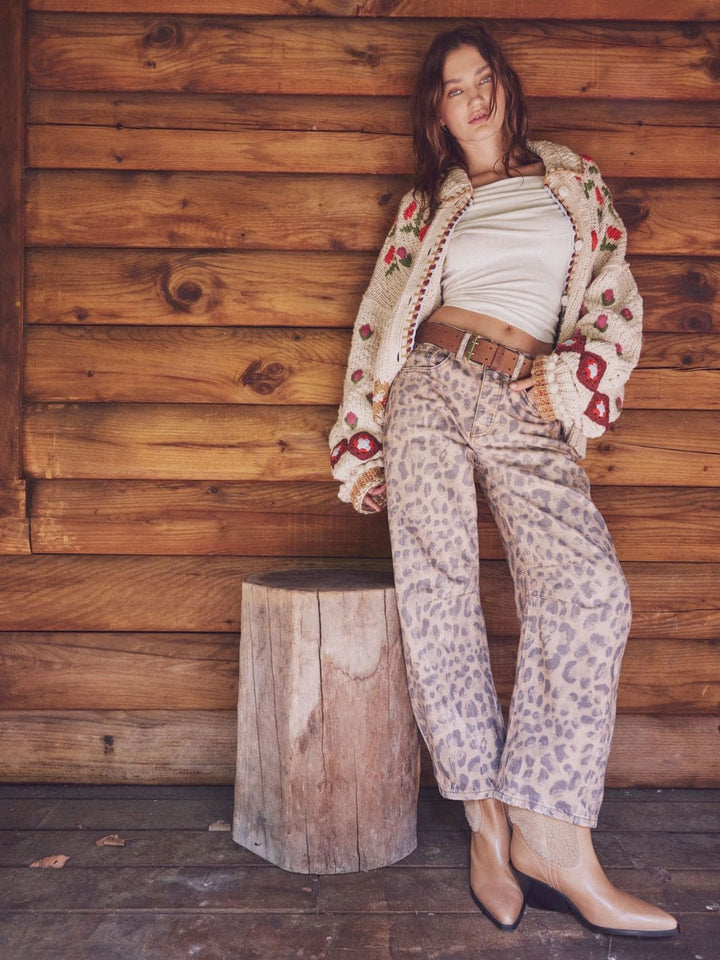 Free People We The Free Good Luck Printed Barrel Jeans - Brown Sugar Combo / Leopard | Twentyseven Toronto