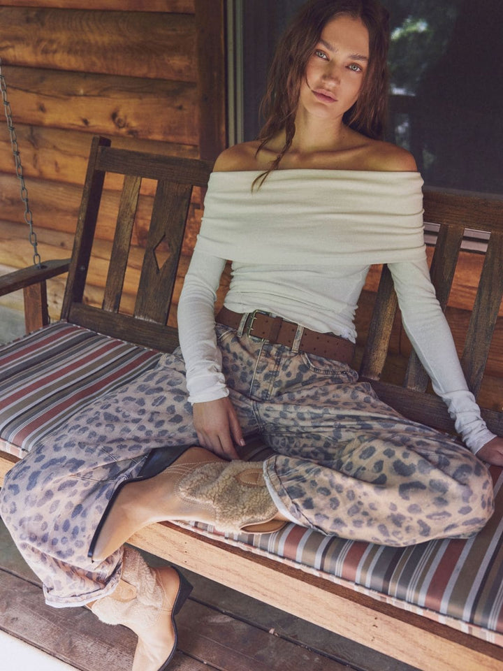Free People We The Free Good Luck Printed Barrel Jeans - Brown Sugar Combo / Leopard | Twentyseven Toronto