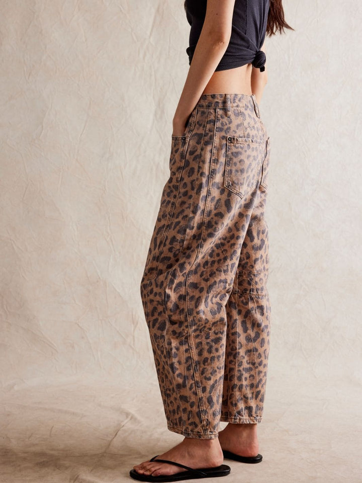 Free People We The Free Good Luck Printed Barrel Jeans - Brown Sugar Combo / Leopard | Twentyseven Toronto