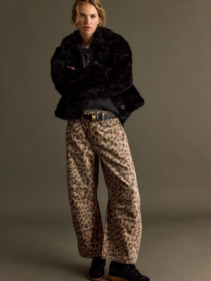 Free People We The Free Good Luck Printed Barrel Jeans - Brown Sugar Combo / Leopard | Twentyseven Toronto