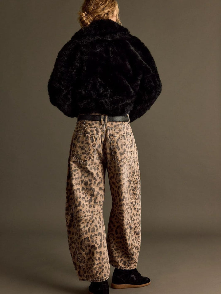 Free People We The Free Good Luck Printed Barrel Jeans - Brown Sugar Combo / Leopard | Twentyseven Toronto