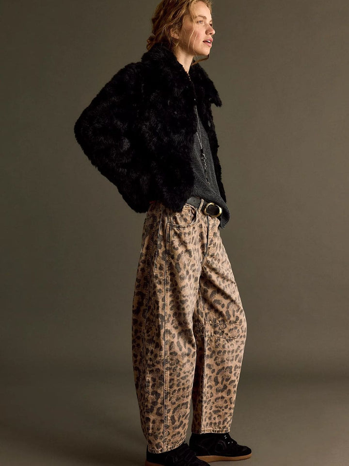 Free People We The Free Good Luck Printed Barrel Jeans - Brown Sugar Combo / Leopard | Twentyseven Toronto
