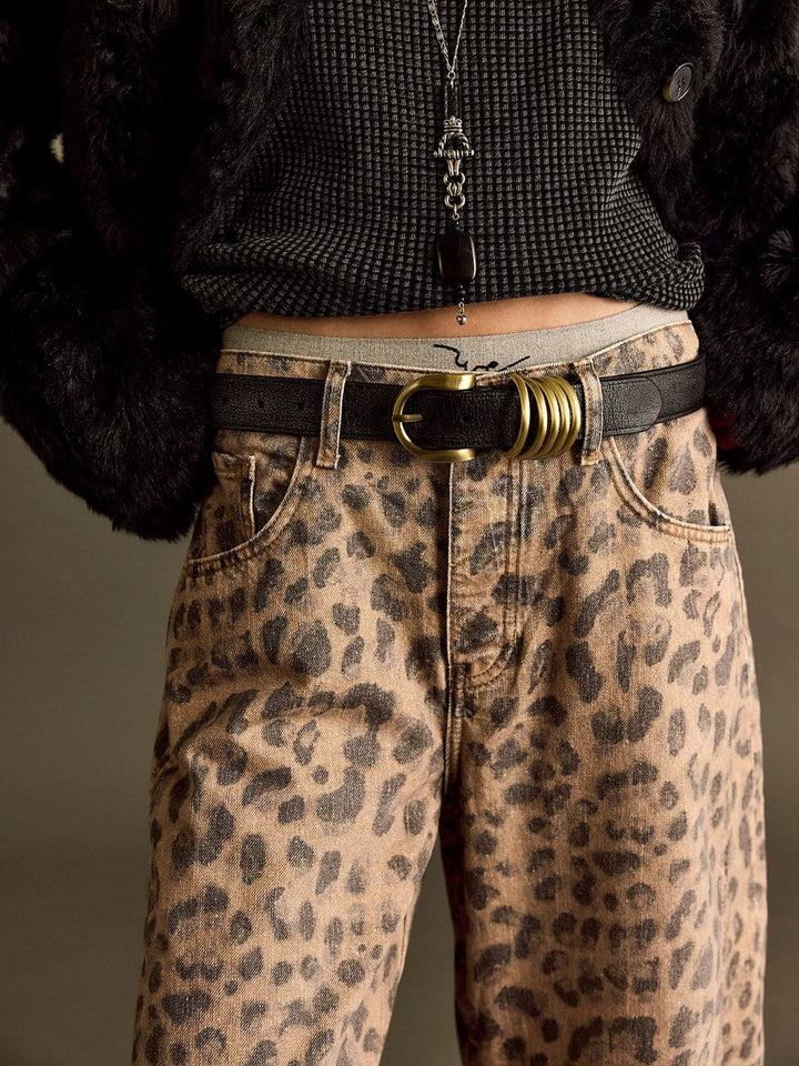 Free People We The Free Good Luck Printed Barrel Jeans - Brown Sugar Combo / Leopard | Twentyseven Toronto