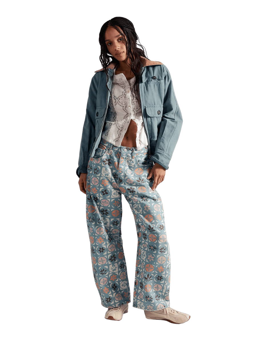 Free People We The Free Good Luck Printed Barrel Jeans - Jade Combo Ditsy Block | Twentyseven Toronto