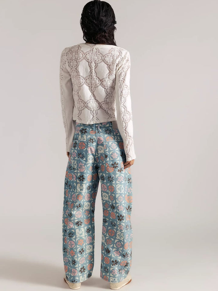 Free People We The Free Good Luck Printed Barrel Jeans - Jade Combo Ditsy Block | Twentyseven Toronto