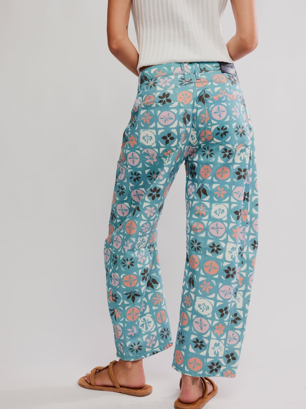 Free People We The Free Good Luck Printed Barrel Jeans - Jade Combo Ditsy Block | Twentyseven Toronto