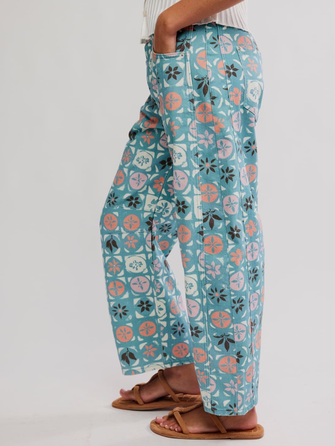 Free People We The Free Good Luck Printed Barrel Jeans - Jade Combo Ditsy Block | Twentyseven Toronto
