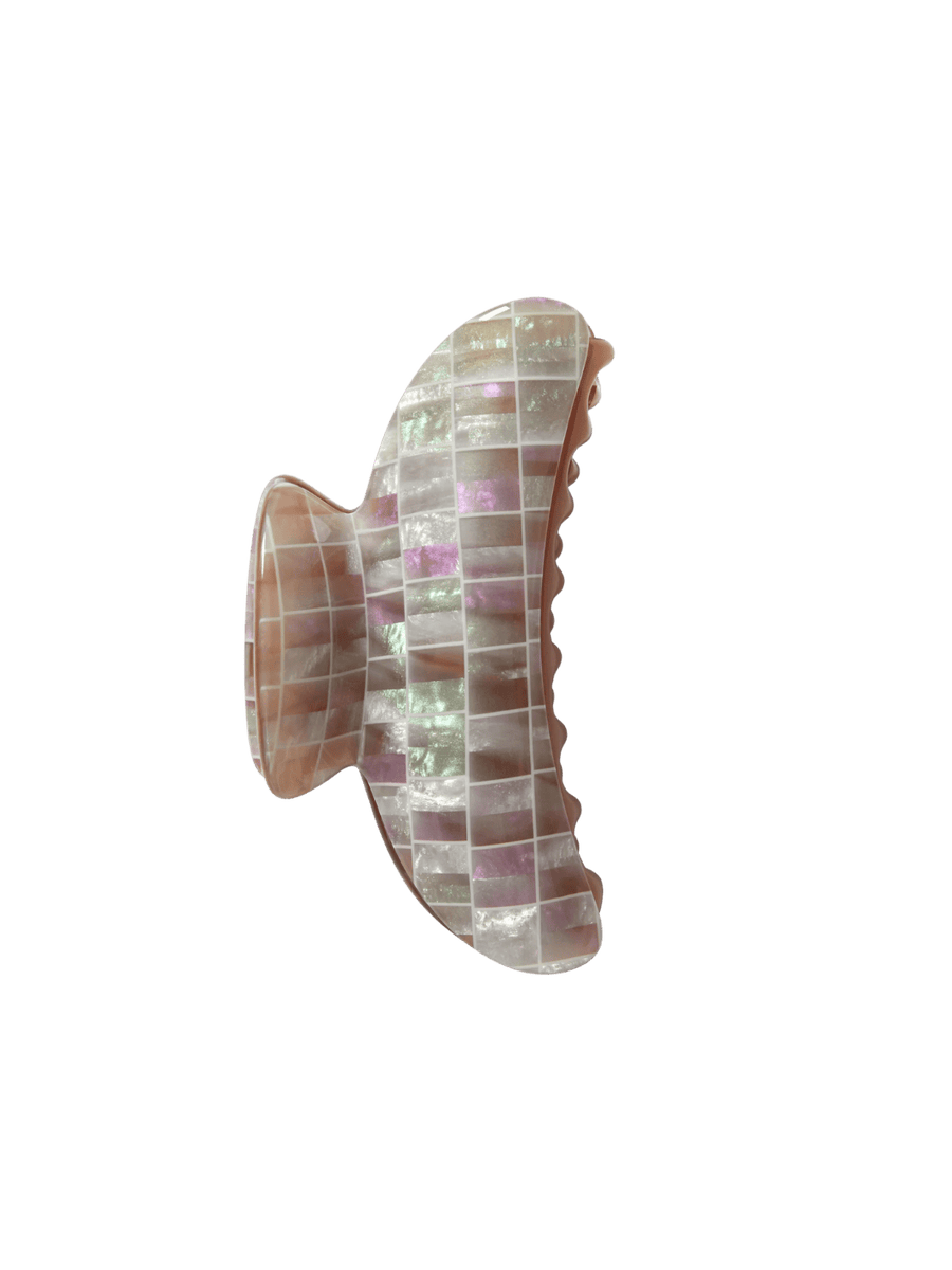 Hair claw clip with brown shell checkerboard pattern from MACHETE | Twentyseven Toronto