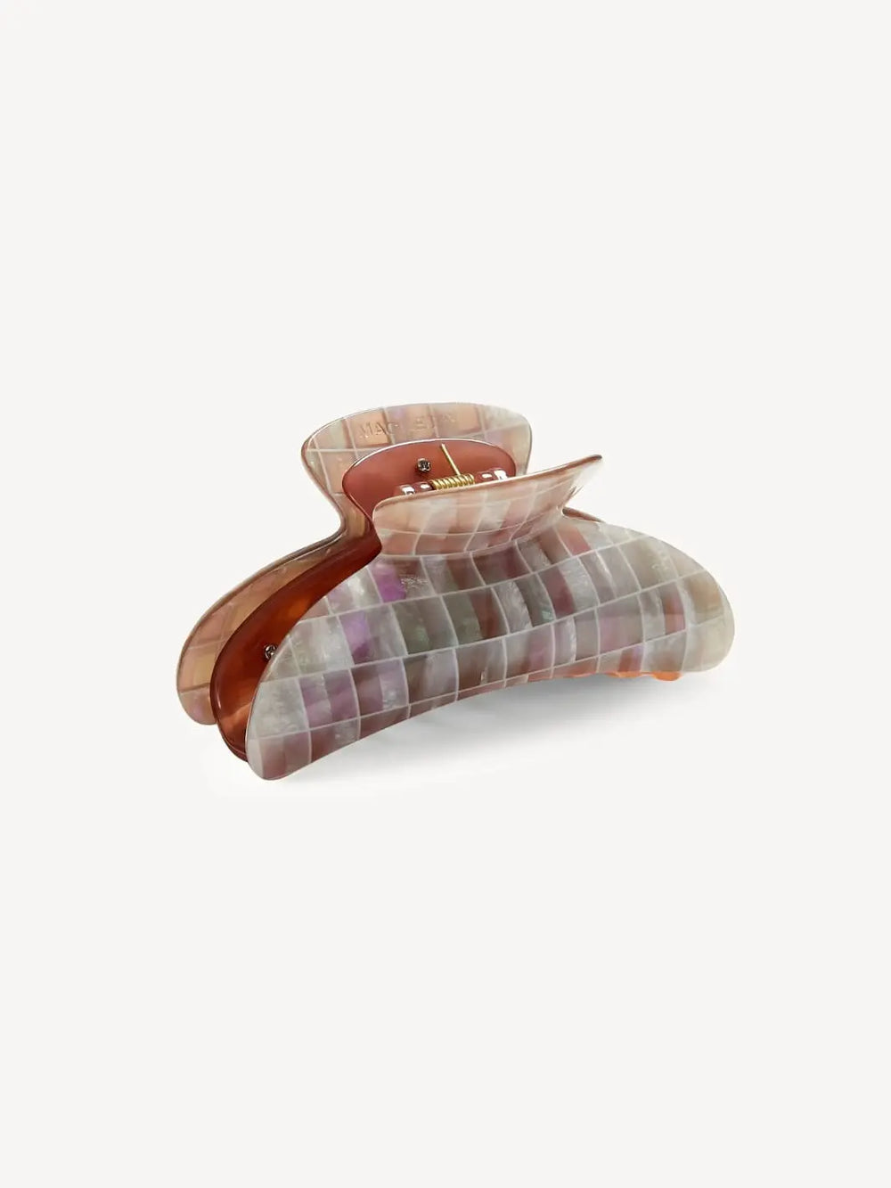 Hair claw clip with brown shell checkerboard pattern from MACHETE | Twentyseven Toronto