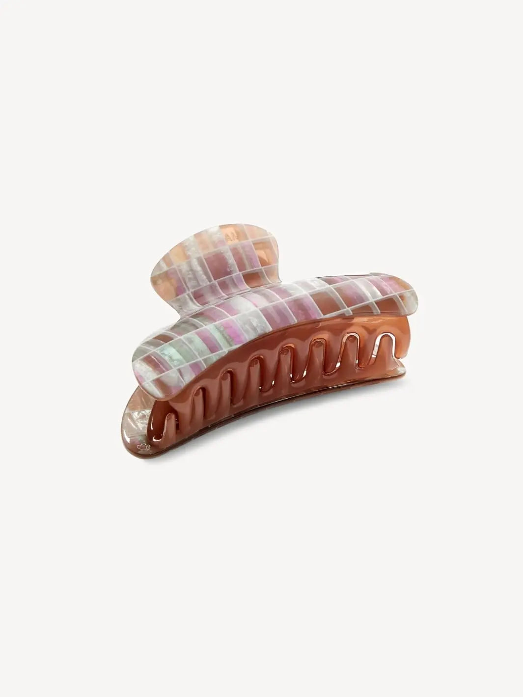 Hair claw clip with brown shell checkerboard pattern from MACHETE | Twentyseven Toronto