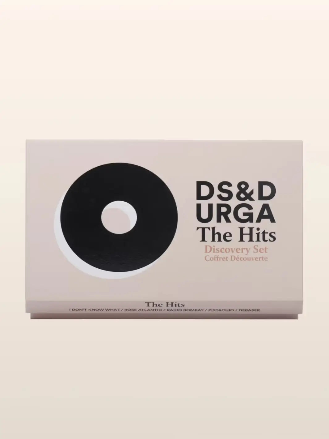 DS&DURGA The Hits set of 5 perfumes discovery set packaging on a beige background | Twentyseven Toronto