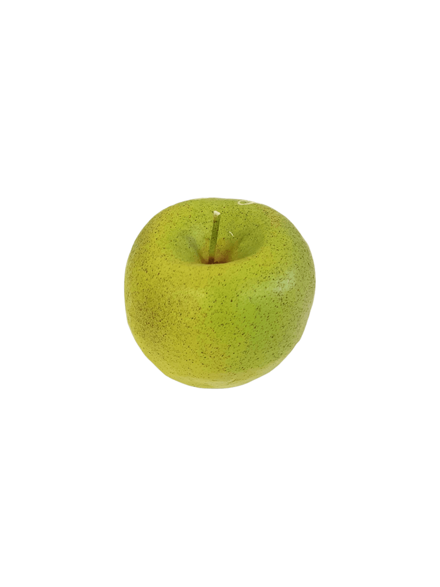 Green apple shaped candle from Cereria Introna on a transparent background | Twentyseven Toronto