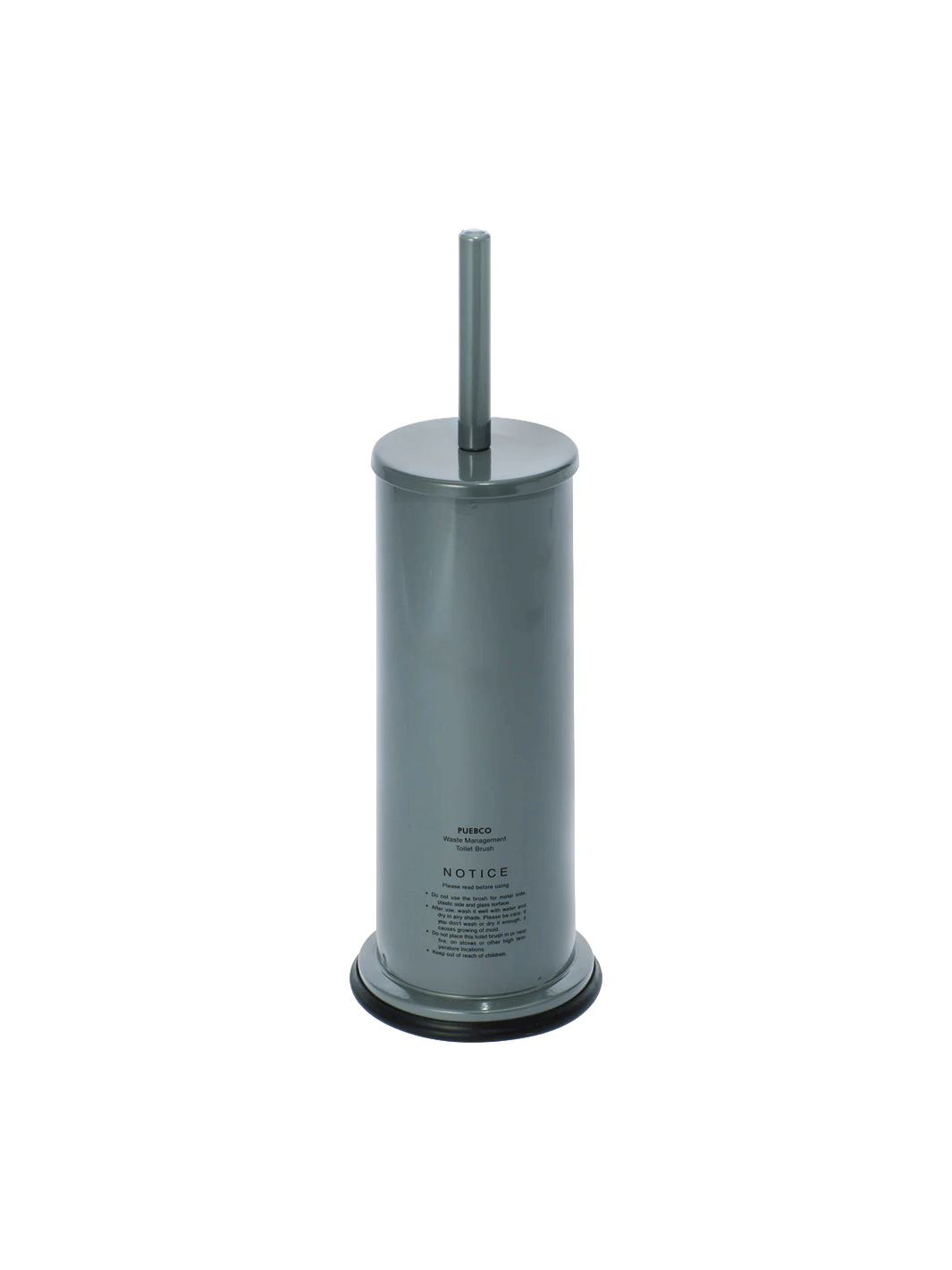 Puebco Grey Toilet Brush in its sleek grey steel holder with matching handle and black base, front view against a white background | Twentyseven Toronto