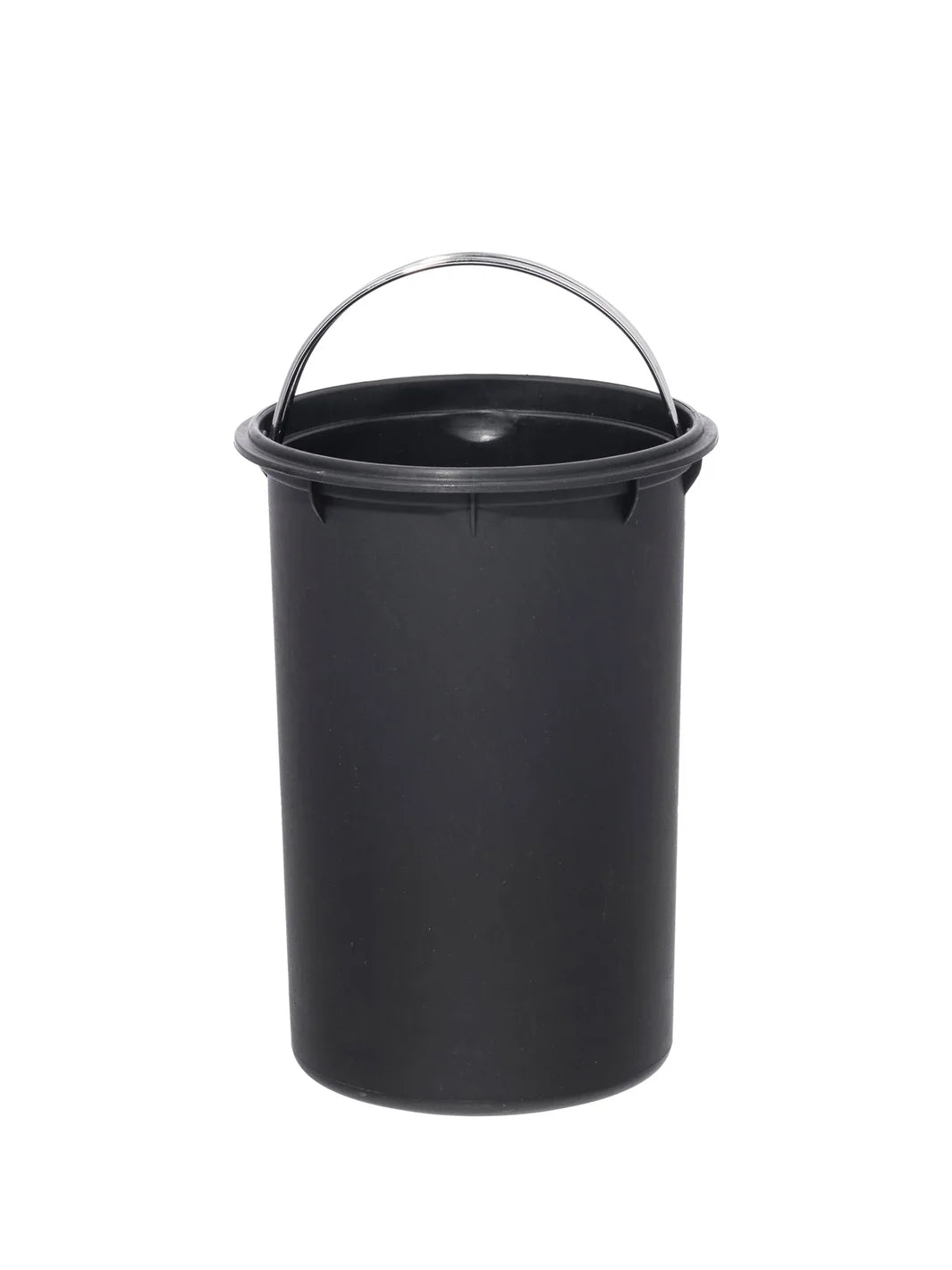 Removable black inner waste bin from the Puebco Grey Trash Can, featuring a metal carrying handle | Twentyseven Toronto