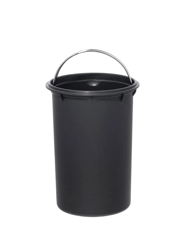 Removable black inner waste bin from the Puebco Grey Trash Can, featuring a metal carrying handle | Twentyseven Toronto