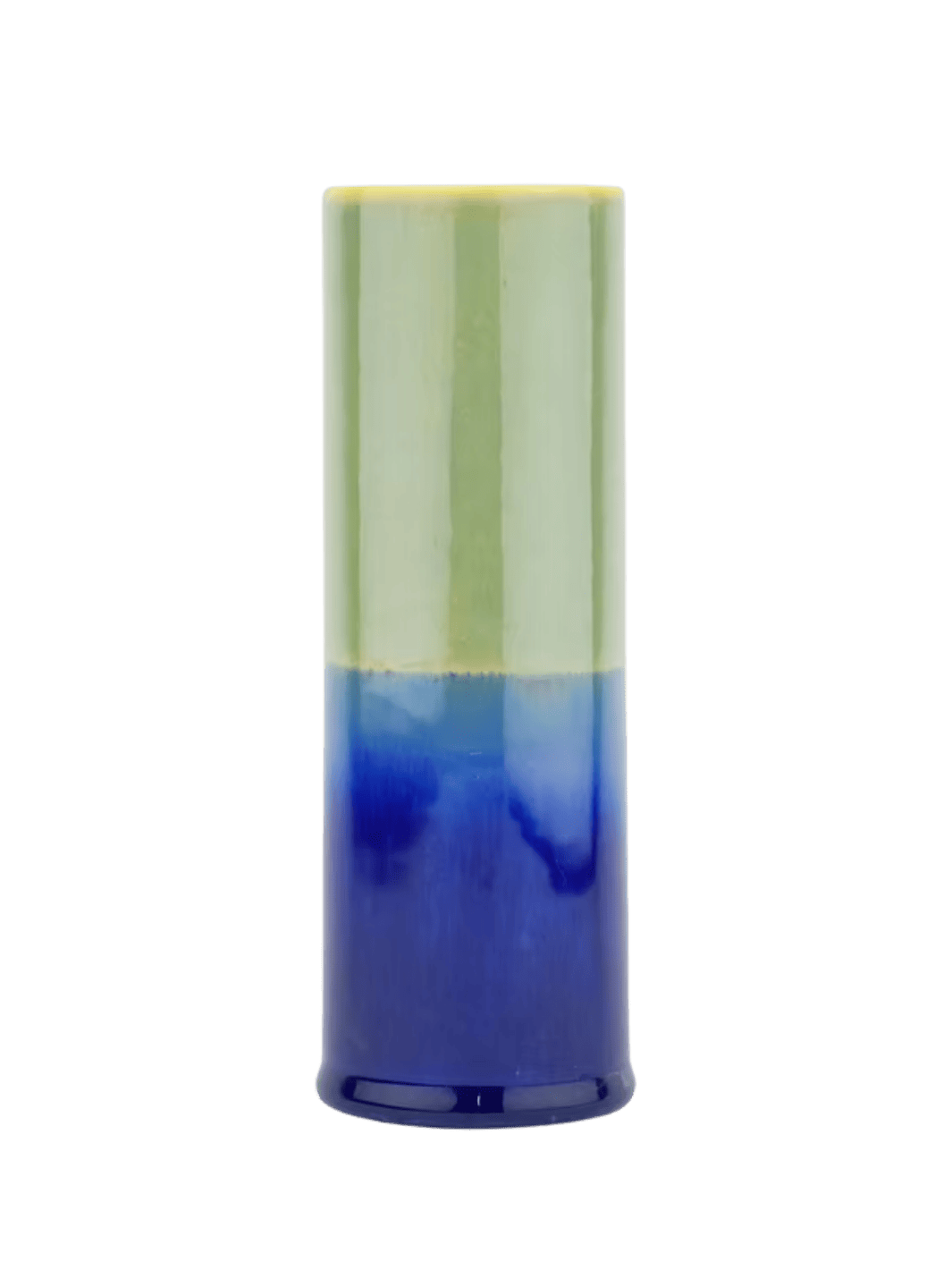 Tall cylindrical vase with a green top and blue bottom by SGW Lab | Twentyseven Toronto