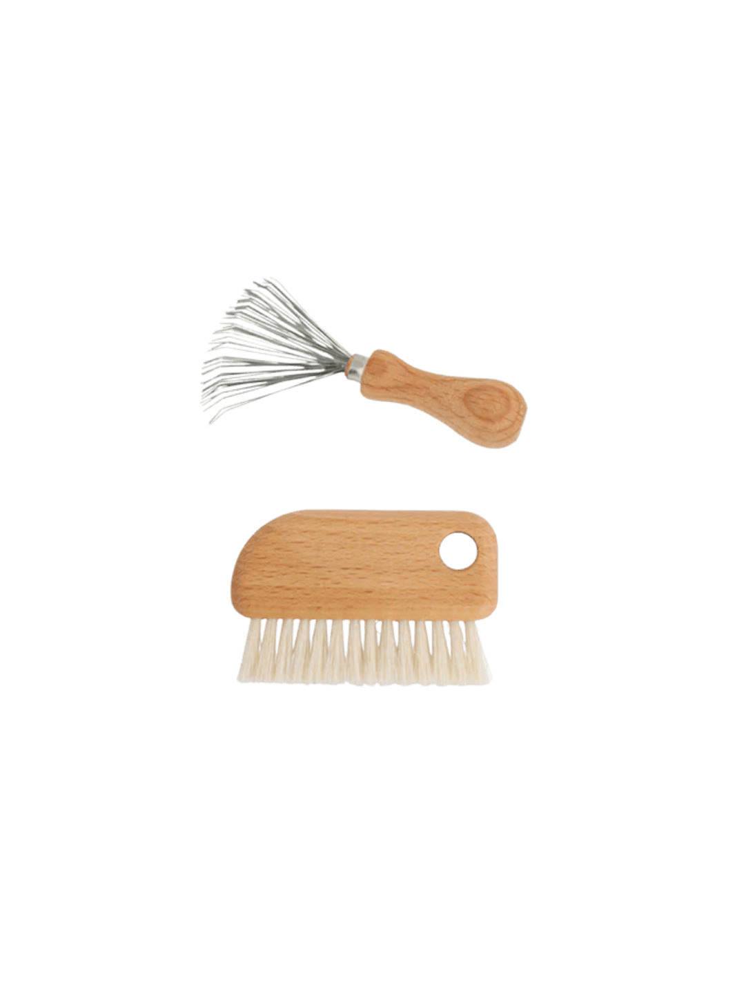 Two cleaning brushes with wooden handles from Burstenhaus Redecker on a transparent background | Twentyseven Toronto