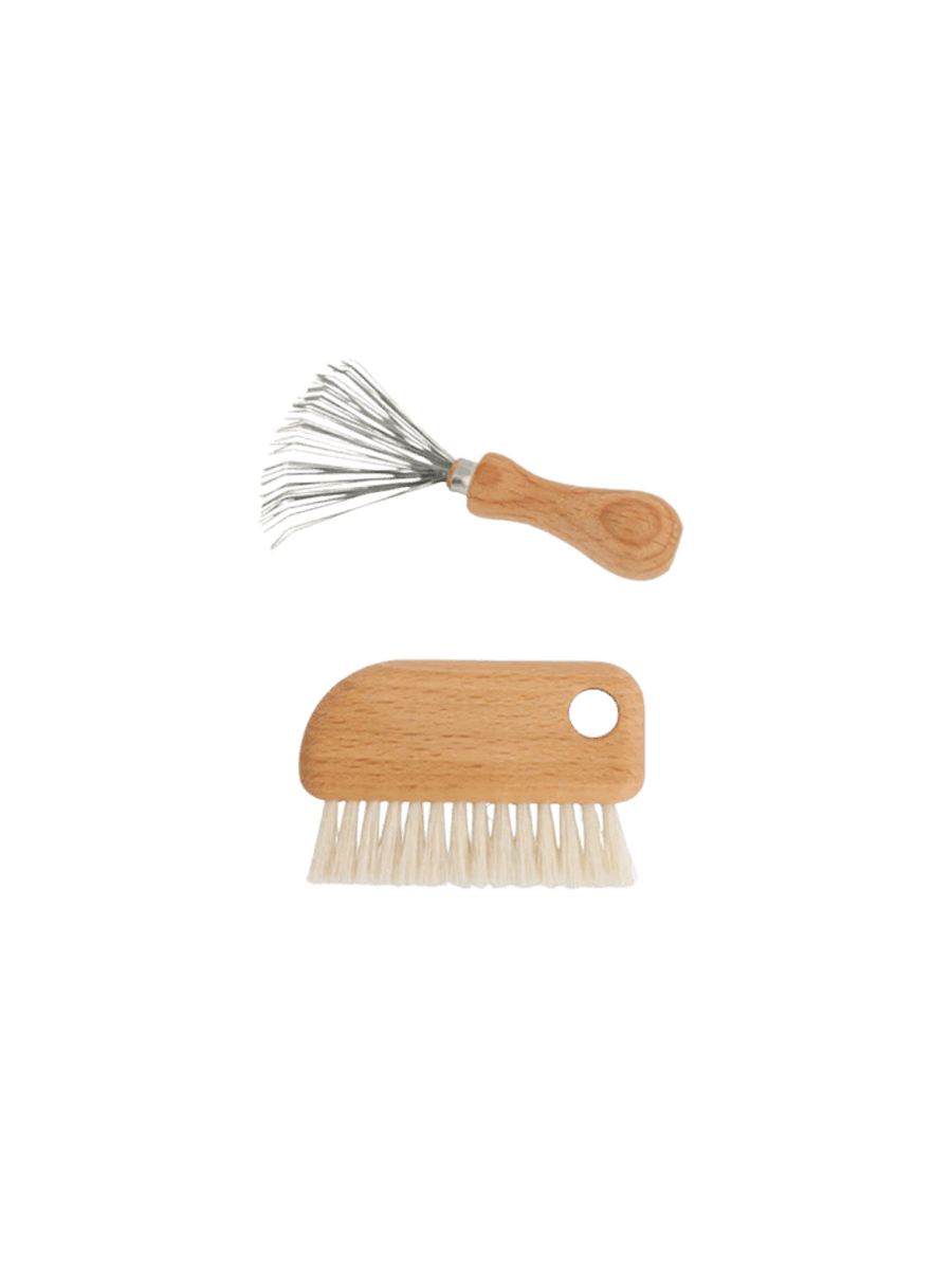 Two cleaning brushes with wooden handles from Burstenhaus Redecker on a transparent background | Twentyseven Toronto