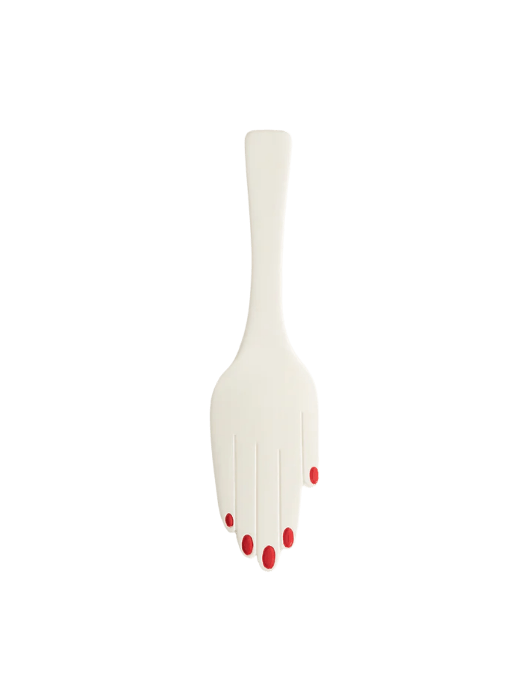 White ceramic hand cake server with red nail polish from Maison Balzac on a transparent background | Twentyseven Toronto