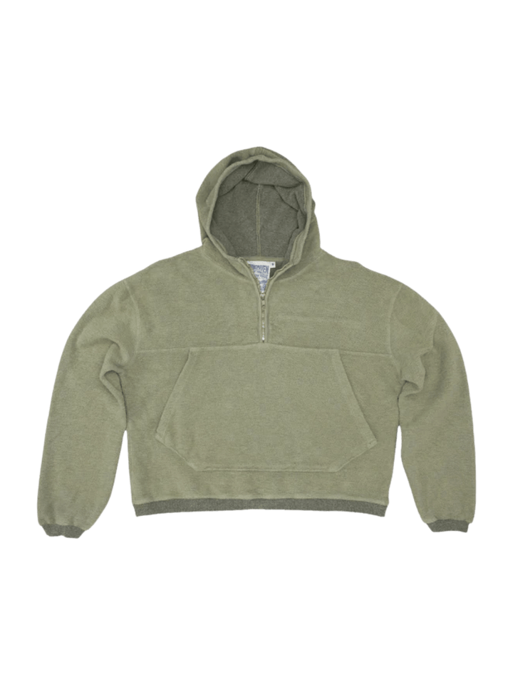 Flat lay of the Jungmaven Heathered Osprey Cropped Sweatshirt - Olive Green | Twentyseven Toronto
